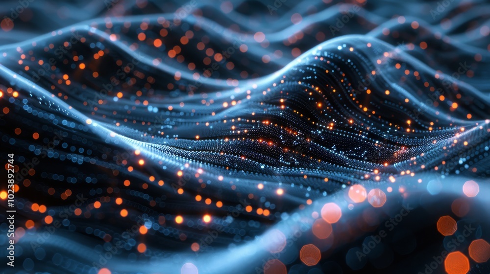 Abstract tech wave, particle flow background, big data design for brochures and banners Abstract tech wave, particle flow background, big data design for brochures and banners