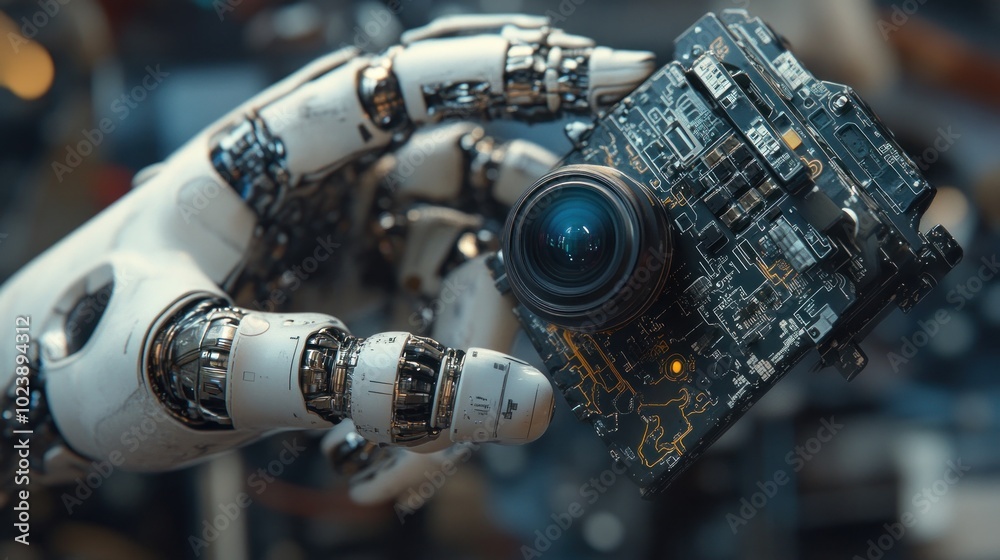 Robotic Hand Holding a Camera with Exposed Circuitry Robotic Hand Holding a Camera with Exposed Circuitry