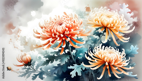 Charm of Chinese-style Daisy Bloom in 3D Ink Art photo