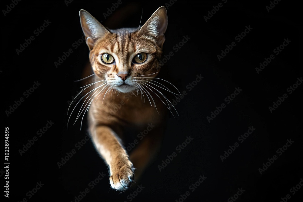 Obraz premium closeup portrait of graceful Abyssinian cat on black background