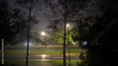 Hurricane big gust wind, heavy rain and lightning on landfall of Hurricane Milton