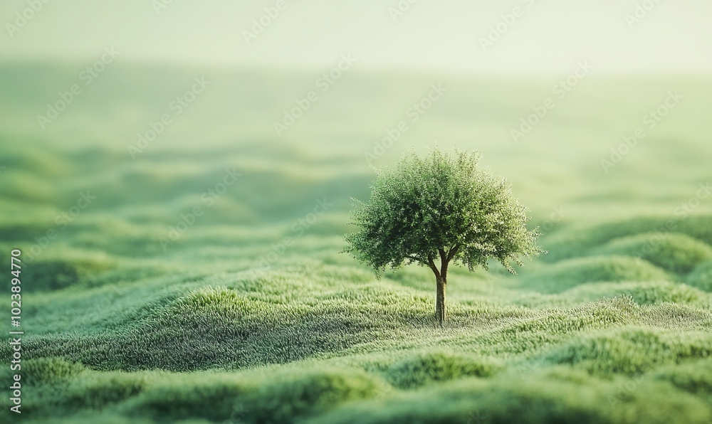A small green tree is standing in a field of grass A small green tree is standing in a field of grass