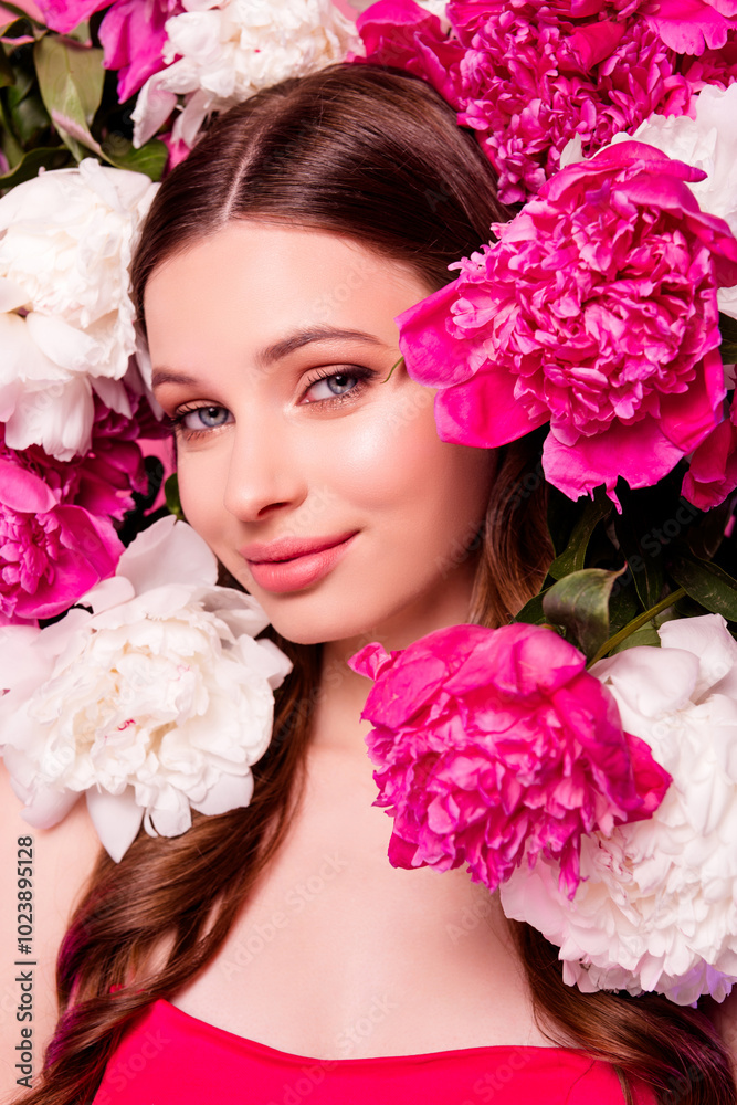 Vertical photo magazine of alluring attractive girl applying organic body conditioner with floral extract Vertical photo magazine of alluring attractive girl applying organic body conditioner with floral extract