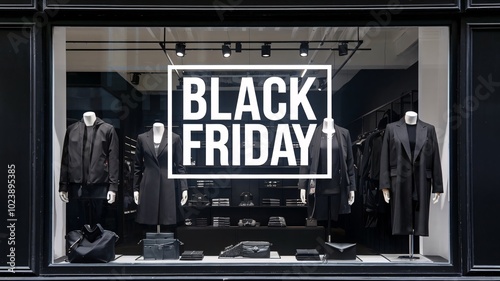 Black Friday sale sign on store window. Black Friday sale concept.
