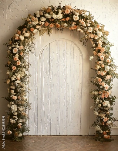 photography backdrop an arch of flowers with a vintage wall background for portraits wedding or maternity photos 