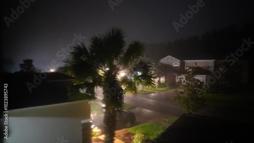 Hurricane big gust wind, heavy rain and lightning on landfall of Hurricane Milton	