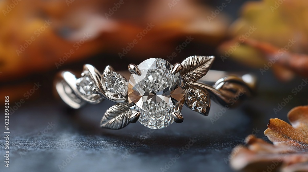 Elegant Diamond Engagement Ring with Leaf Design Elegant Diamond Engagement Ring with Leaf Design
