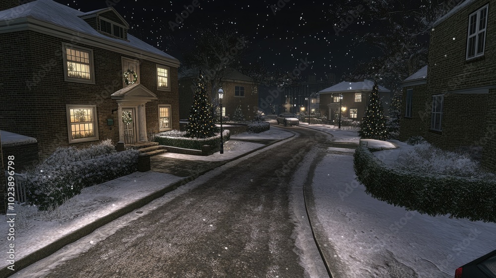 Wander through a winter wonderland where snow blankets charming wooden houses adorned with festive decorations and illuminated by warm, inviting lights Wander through a winter wonderland where snow blankets charming wooden houses adorned with festive decorations and illuminated by warm, inviting lights