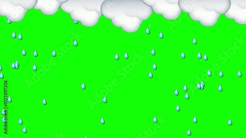 2d rain animation on green screen. Animated display of raindrops. Rain animation is used for all purposes