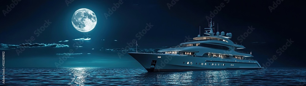 Luxury Yacht Under a Full Moon at Night Luxury Yacht Under a Full Moon at Night