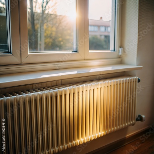 Wallpaper Mural Cozy interior with a window and radiator at sunset, creating a warm atmosphere Torontodigital.ca