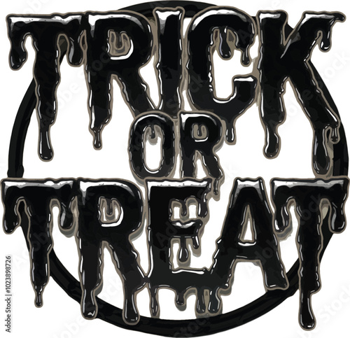 Spooky Trick or Treat Graphic Design with Dripping Font. Glossy Slime Effect for Halloween Themed Apparel  photo