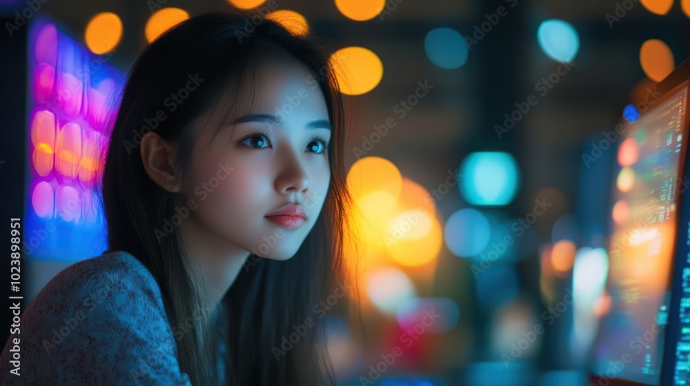 Young Asian woman studying coding and robotics. Engaging in STEM/STEAM education and remote learning for future careers. Young Asian woman studying coding and robotics. Engaging in STEM/STEAM education and remote learning for future careers.