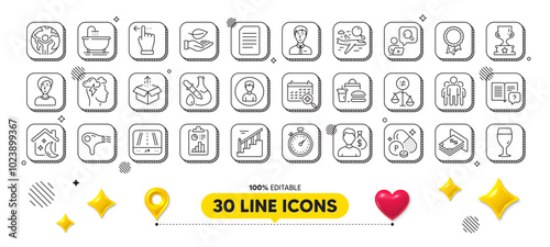 Send box, Person and Medical calendar line icons pack. 3d design elements. Mindfulness stress, Instruction manual, Businessman person web icon. Stairs, Phosphorus mineral, Hair dryer pictogram. Vector