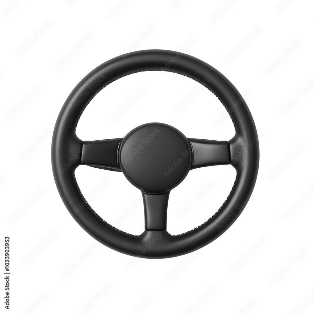 Black steering wheel with a simple design on a white isolated background. transparent background Black steering wheel with a simple design on a white isolated background. transparent background