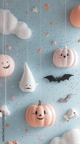 Cute & Spooky Pastel Halloween 3D Wallpaper with Glitter Accents