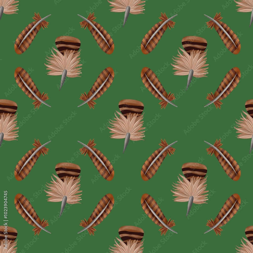 Small Wild Turkey Two-Feather Design Pattern with Green Background Small Wild Turkey Two-Feather Design Pattern with Green Background