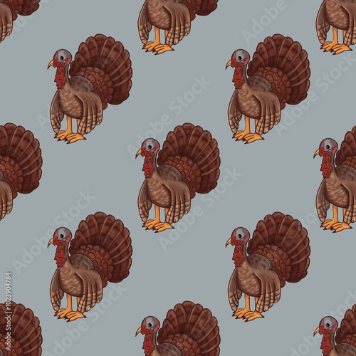 Turkey Seamless Pattern with Grey Background photo