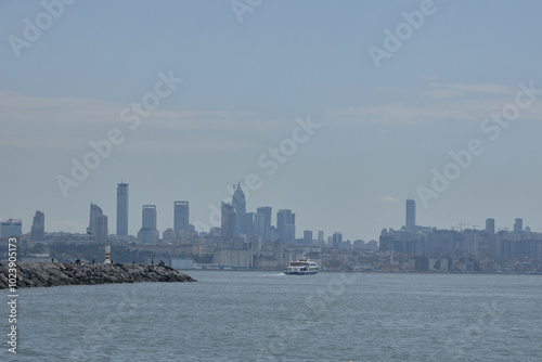 Istanbul skyline from the sea in april 2024