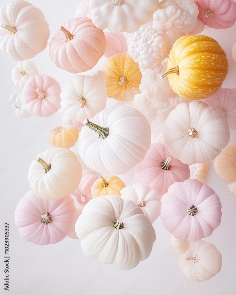 Floating Pastel Pumpkins in Minimalist Fall Composition Floating Pastel Pumpkins in Minimalist Fall Composition