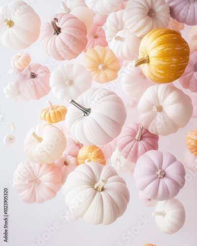 Floating Pastel Pumpkins in Minimalist Fall Composition