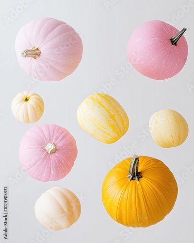 Floating Pastel Pumpkins in Minimalist Fall Composition