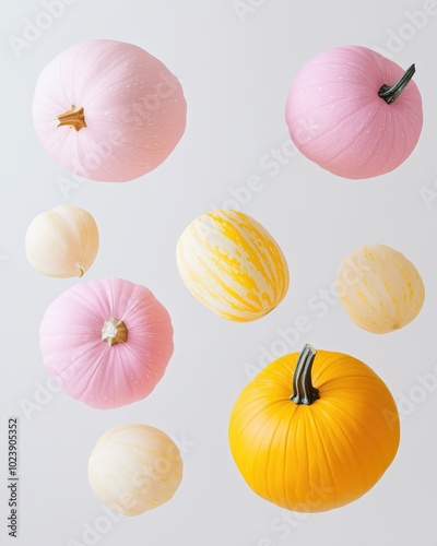 Floating Pastel Pumpkins in Minimalist Fall Composition