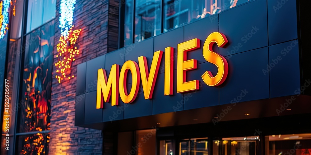modern movie theater exterior with a sign modern movie theater exterior with a sign