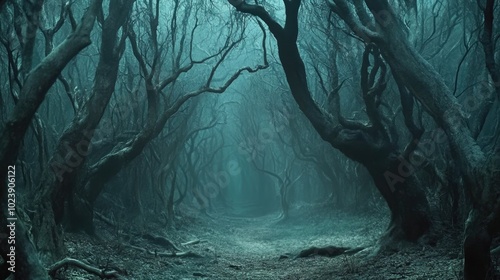 Eerie forest decoration creates a haunting ambiance photo