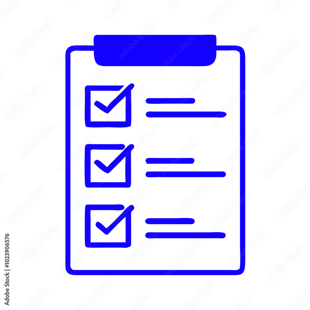 Business task list icon in blue outline, organization and productivity concept Business task list icon in blue outline, organization and productivity concept