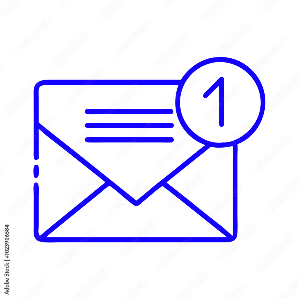 Email notification icon in blue outline, new message alert concept Email notification icon in blue outline, new message alert concept