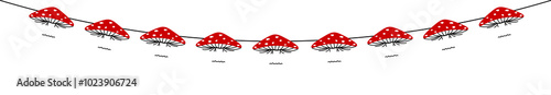 Foto lucky mushroom garland, fly agarics hanging on string