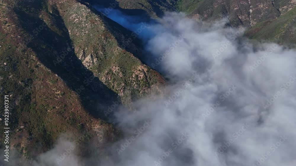 Aerial View of Clouds over Santa Ynez Mountains, Santa Barbara, California