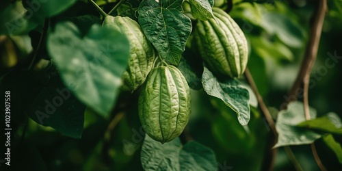 chayote growing on plant - photo