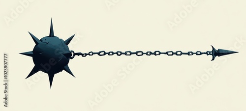 A minimalist depiction of a flail with a simple chain connecting the spiked ball to the handle