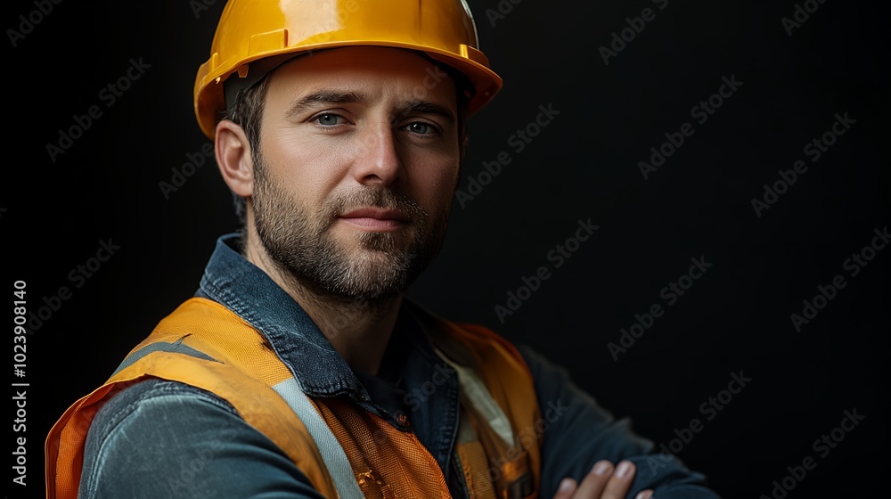 a man wearing a hard hat and safety vest posing for a picture with his arms crossed a man wearing a hard hat and safety vest posing for a picture with his arms crossed