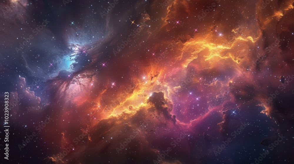 Naklejka premium Majestic nebula in space, surrounded by bright stars and cosmic stardust