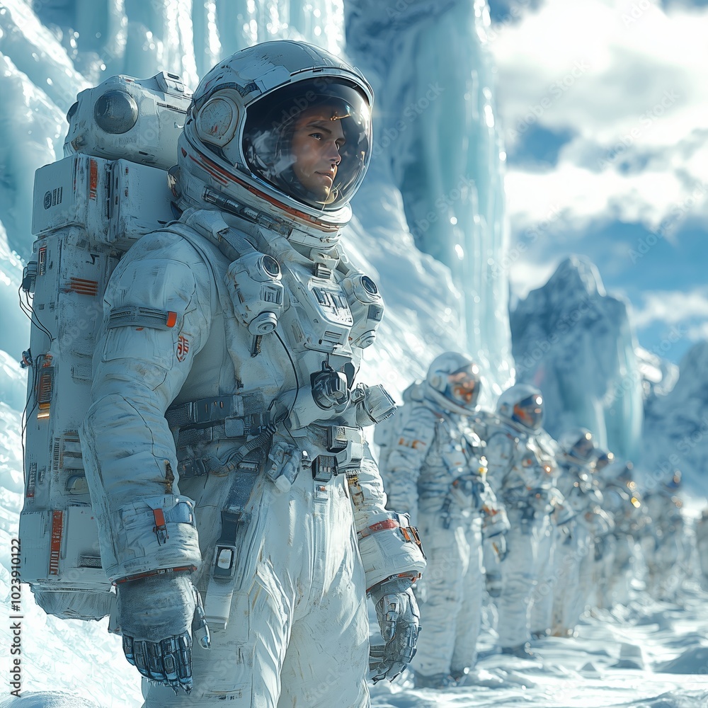 Astronaut exploring an icy alien landscape Astronaut exploring an icy alien landscape