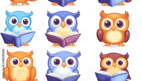 Wallpaper Mural Cute owls reading books pattern Torontodigital.ca