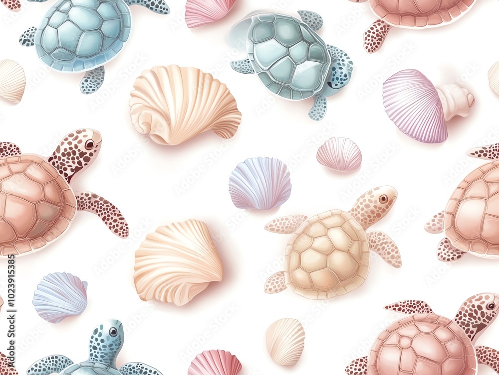 Baby turtles with seashells Baby turtles with seashells