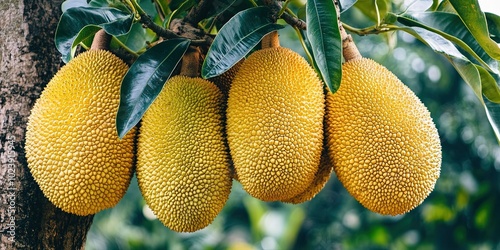 jackfruits growing on tree  photo