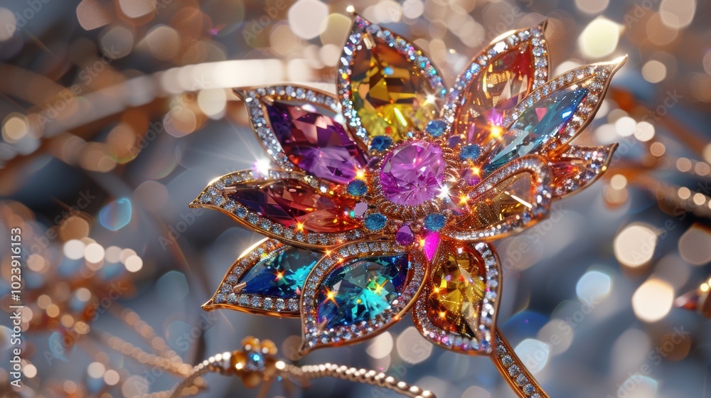 Gemstone Flower Brooch. Gemstone Flower Brooch.