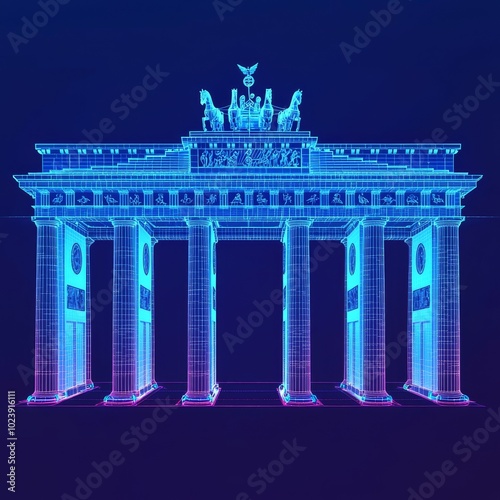 Immerse in the Neon Glow: A Digital Rendering of the Iconic Brandenburg Gate Captivating Your Imagination and Invoking Cultural Significance.