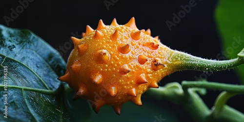 kiwano melon growing from plant  photo