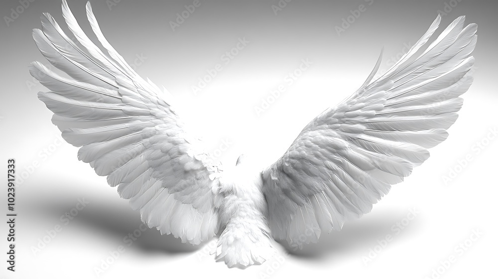 White bird wings spread open, isolated on a white background. White bird wings spread open, isolated on a white background.