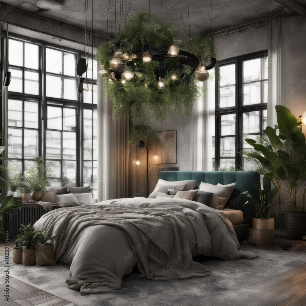 a bedroom with a bed, a plant and a window a bedroom with a bed, a plant and a window