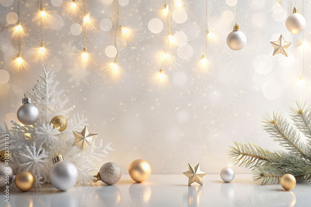 Christmas background. New Year's background for text. Banner, background for greeting letter. Christmas tree toys and bokeh of delicate golden colors. Christmas background. New Year's background for text. Banner, background for greeting letter. Christmas tree toys and bokeh of delicate golden colors.