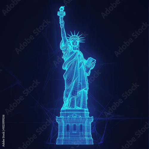 A Stunning Neon Representation of the Statue of Liberty Illuminating Freedom and Hope Through Digital Artistry with a Striking Glow