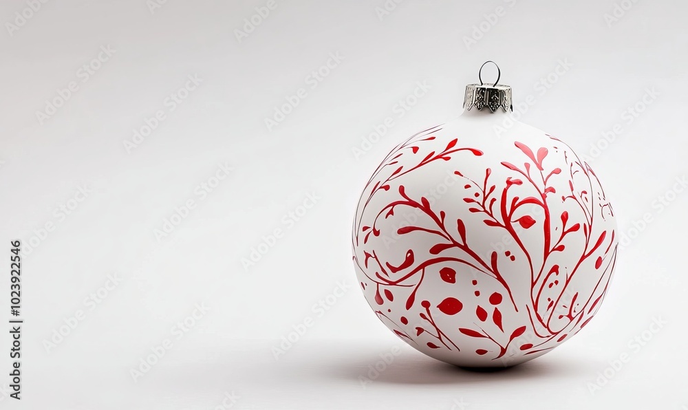 A white and red ornament is placed on a white background A white and red ornament is placed on a white background