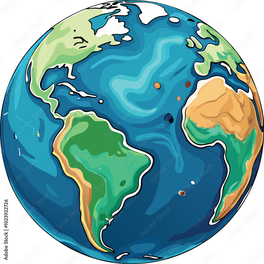 Illustrated Earth Globe with Continents and Oceans